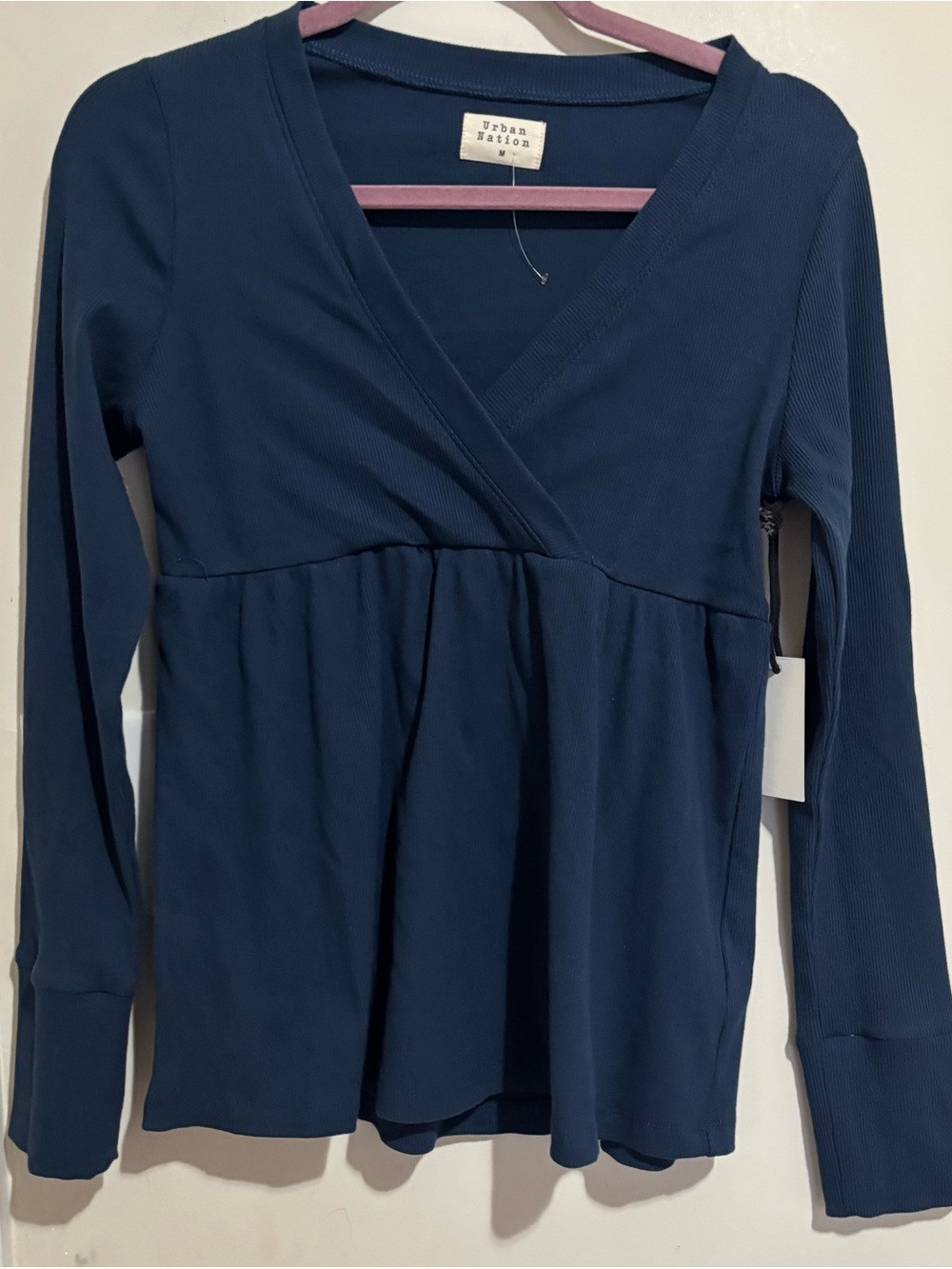 Urban Nation Navy Long Sleeve Wrap-Front Top 100% Cotton